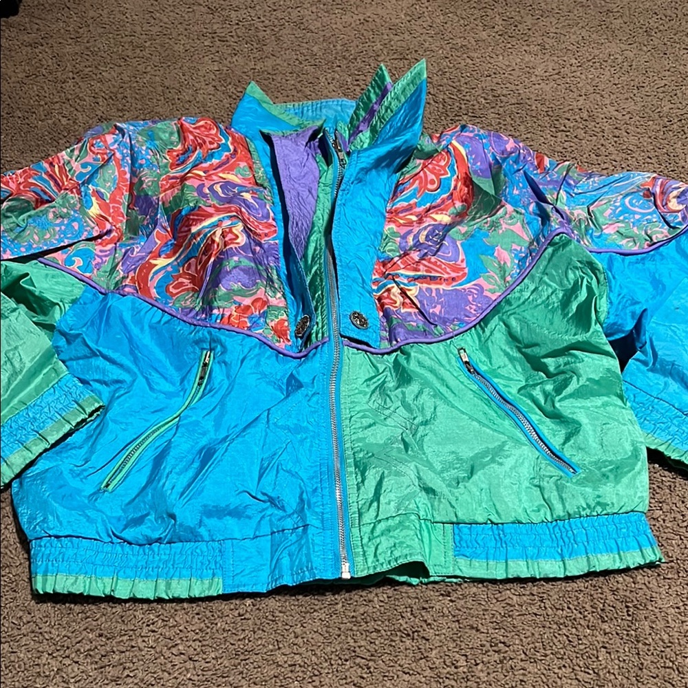 Colorblock Windbreaker Jacket - Teal & Turquoise